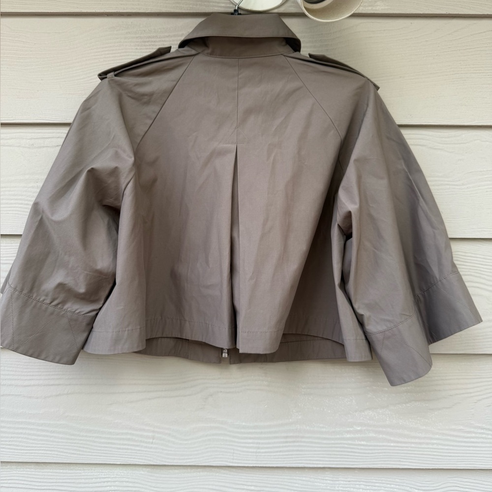 Cropped Cape Trench Jacket in Olive Green - Picture 12 of 16